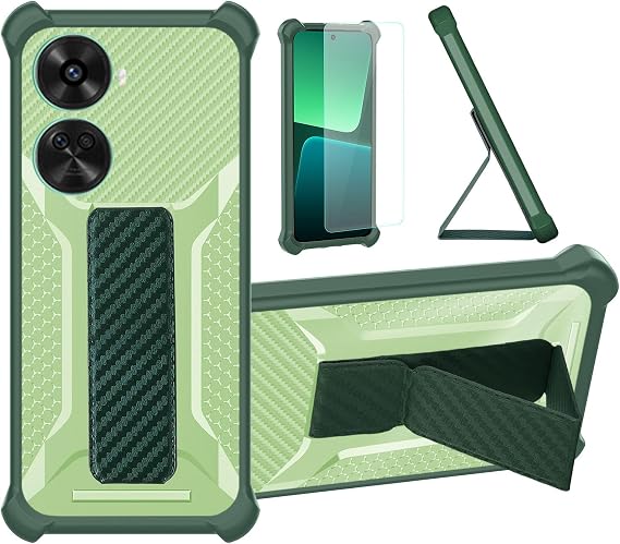 Aroepurt Case Compatible for Huawei Nova 12 Se Phone Case Cover [with Tempered Glass Screen Protector] Hybrid Case [Folding Support Magnetic] [Frosted anti-fingerprint] Green
