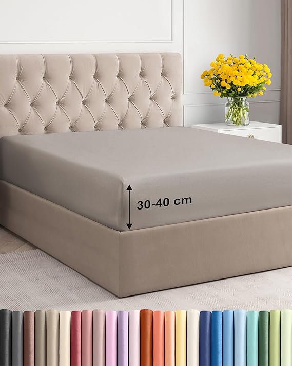 King Fitted Bed Sheet – Extra Deep Pocket – Fits Mattress up to 40cm (16") – Soft Brushed Microfiber – OEKO-TEX Certified – Shrinkage and Fade Resistant – Bottom Sheet, Light Grey Colour, 150 x 200cm