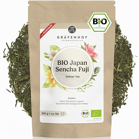 Sencha Green Tea from Japan 250 g Loose Organic Tea Direct from Fuji Japanese Premium Aromatic Slightly Sweet Delicious Alternative to Gyokuro Matcha Powder Japanese Green Tea