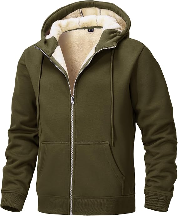 Tansozer Men's Sherpa Lined Fleece Jacket Warm Hoodies Thermal Sweatshirts Winter Full Zip with Pockets