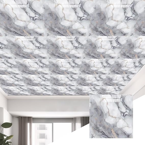 Polystyrene Ceiling Panels,Drop Ceiling Tiles Pvc Sheet,Easyclean Wipeable,Good Flexibility,Thicken,Self-Adhesive,For Wall Decoration During Renovations Or Construction