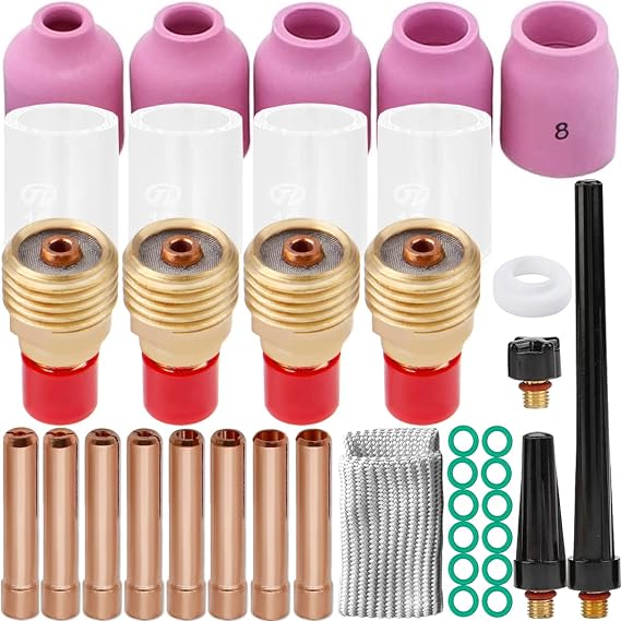 38Pcs Welding Torch Gas Lens Kit #10 Glass Cup Kit, for Tig Welding Torch Accessories Stubby Gas Lens Collets Body Alumina Nozzle for DB SR WP 9 20 25
