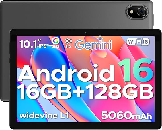 U10 Android 16 Tablets, 10 Inch HD+ IPS Tablet, 16GB RAM+128GB ROM+2TB Al Tablet, 5060mAh Android Tablets, 8MP+5MP Cameras, Gemini Al/Widevine L1/WIFi 6/BT 5.0/3.5mm headphone- Gray