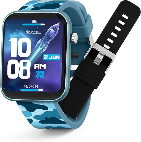 Tikkers Kids Series 13 Camo Smart Watch with Fitness Tracker, Alarm Clock, Camera, GPS Connection, Heart Rate Monitor, Step Counter, Touch Screen, IP68, Interchangeable Strap