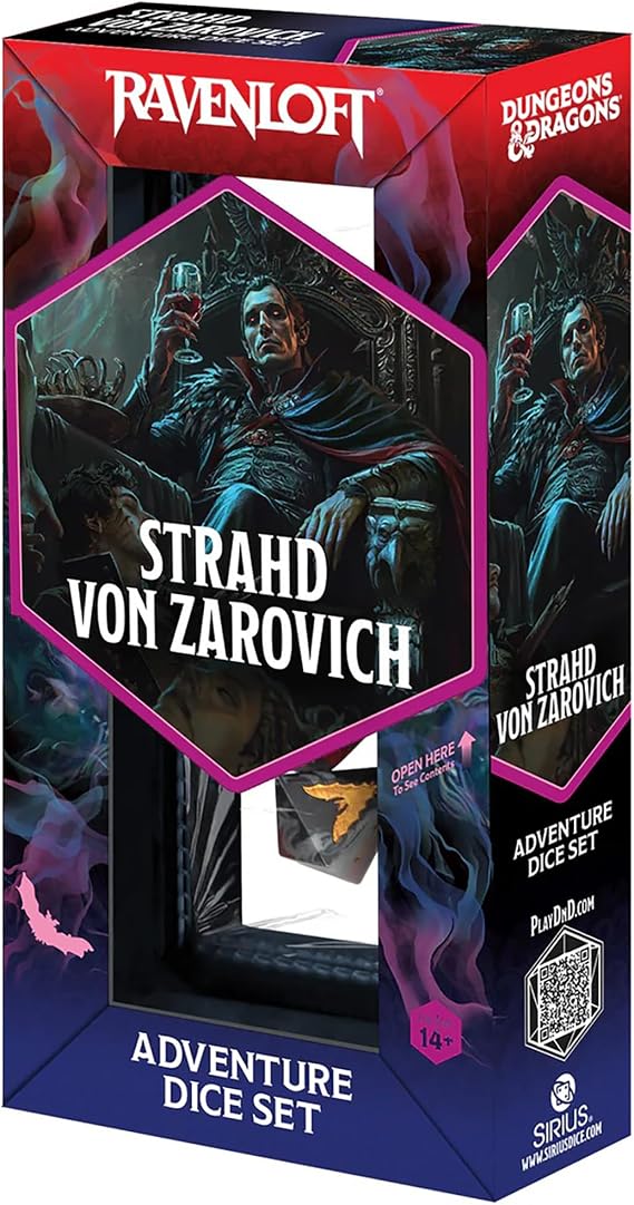 Dungeons & Dragons: D&D Adventure Dice - Darklord: Strahd von Zarovich - Black & Red, 7pc RPG Set, Sharp Edge, Collectible Roleplaying Game Accessory