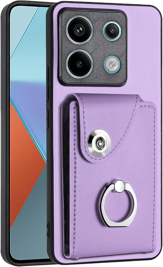 Redmi Note 14 Pro Plus 5G ウォレットケース レディース カードスロット付き、360°回転リング キックスタンド レザー 耐衝撃 保護ケース カバー Redmi Note 14 Pro+ Plus 5G パープル YBK