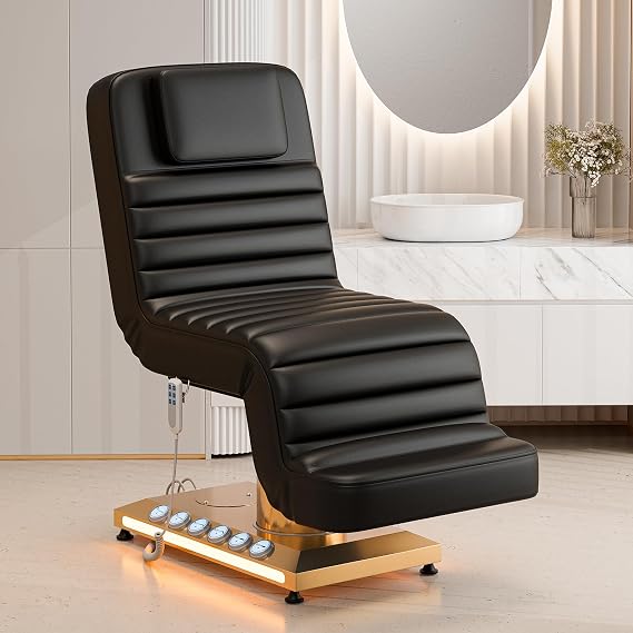 Luxury Fully Electric Spa Bed with 3 Motors, Professional Heavy Duty Esthetician Lash Massage Table with LED Lights, Motorized Height & Angle Adjustable for Facial & Medical Treatment, Black