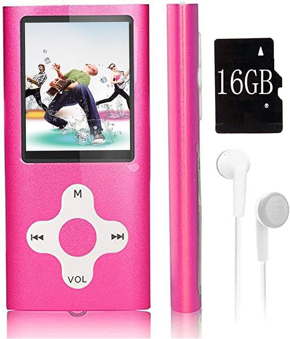 Mp3プレーヤー、16gbメモリーカード付き音楽プレーヤー ポータブルデジタル音楽プレーヤー/ビデオ/音声録音/fmラジオ/電子書籍リーダー/フォトビューアー/1.8 Lcd ピンク