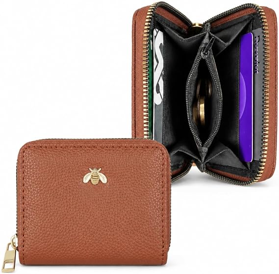 Woodland Leathers Small Purses for Women, RFID-Blocking Multi-Slot Card Wallet with Zippered Coin Pocket, Vegan Soft Leather, Compact Ladies Women Purse (Tan, Small)