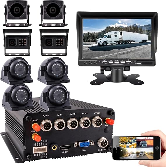 8 Channel Mobile DVR Backup Camera System Remote Monitor on PC Phone GPS WiFi 4G 1080N AHD Vehicle Car DVR MDVR Video Recorder with 8 2.0MP Dome Side Rear View Car Cameras for Truck/RV/Bus