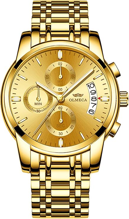 DREAMING Q&P Stainless Steel Men's Wrist Watches Analog Quartz Chronograph Mutifunctional Crystal Wristwatch