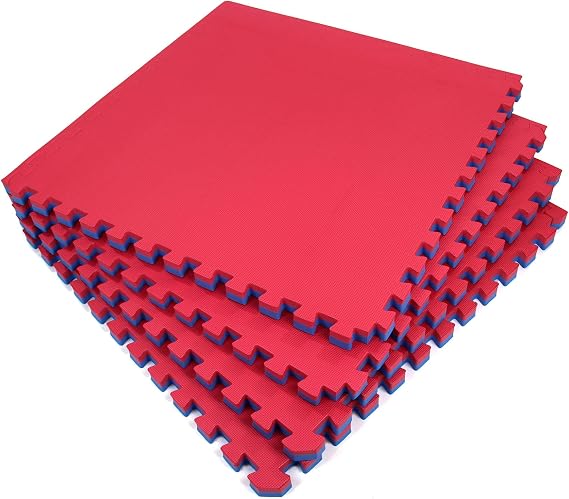 Exercise Mat, 40mm Thick, Red/Blue, Interlocking Mat for Martial Arts and Fitness