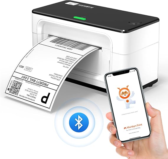 MUNBYN Bluetooth Label Printer, Desktop Thermal Label Printer 4x6 for Shipping Postage Home Small Business 941B, White