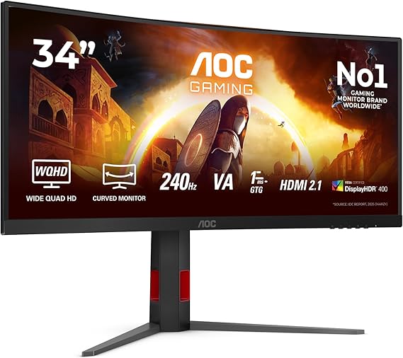 AOC CU34G4Z 34" 240Hz 1ms HDMI DP Adaptive Sync HDR400 WQHD FAST VA Curved 1500R Gaming Monitor