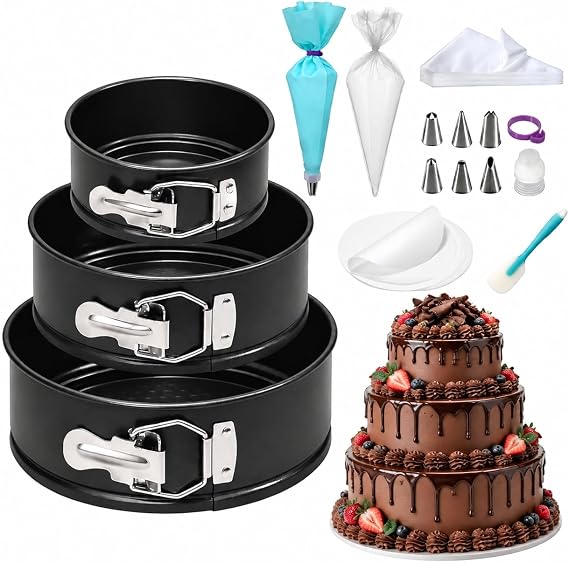 WERTIOO 3 Pcs Springform Cake Tin Set 4/7/9 Inch Round Cake Tins for Baking