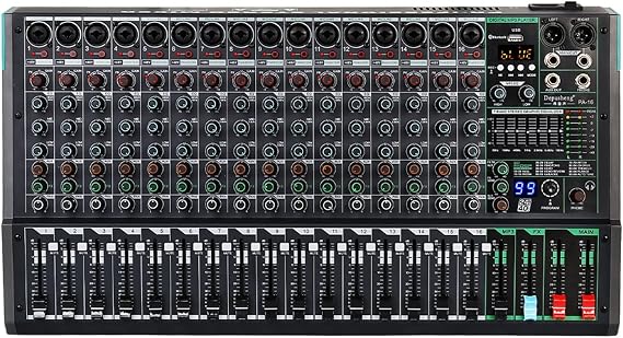 sound console， Audio Mixer, Professional DJ Sound Board Desk System Interface 16 Channel Digital 99 Reverb Effect Quality