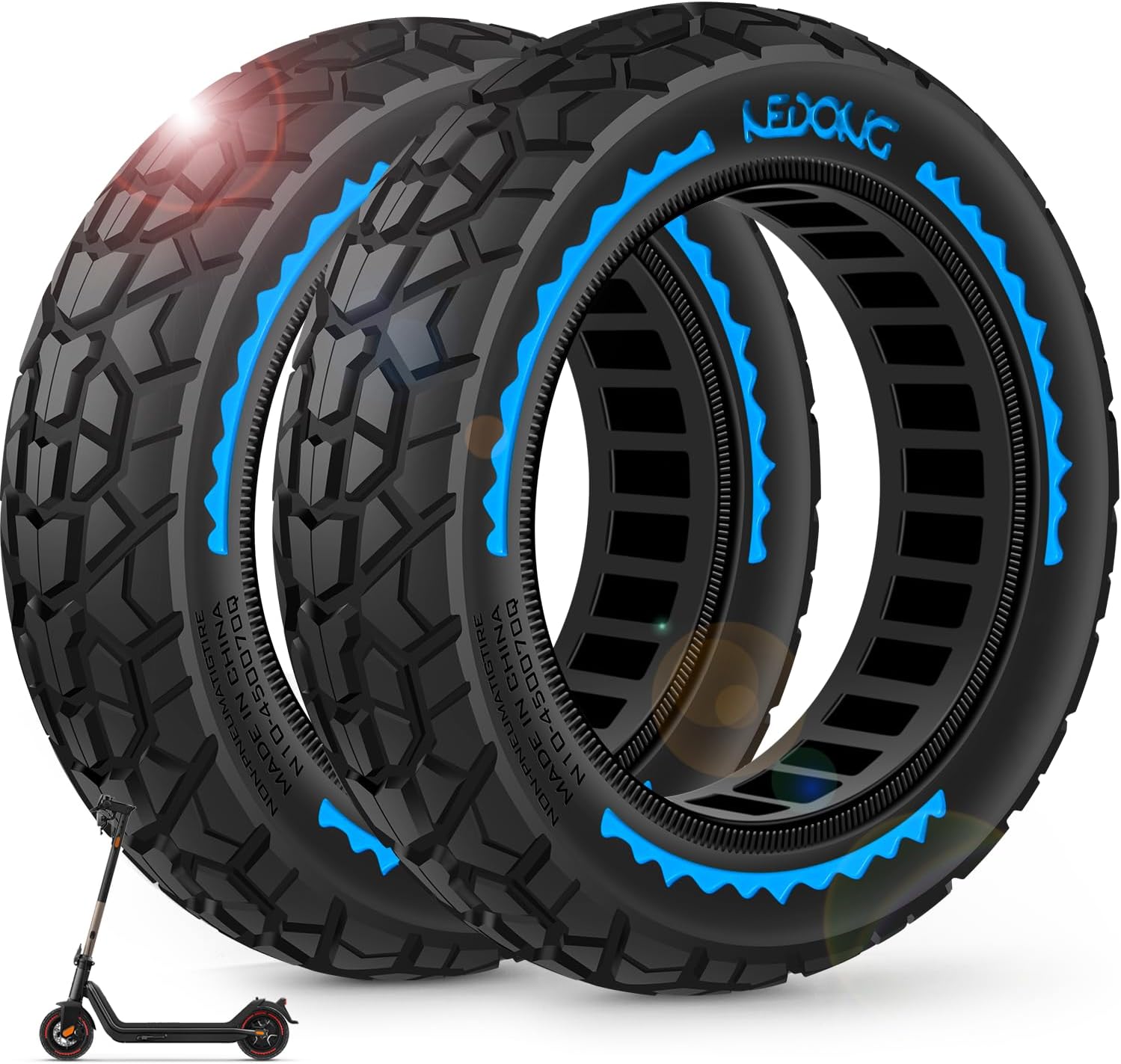 BANGTING 2PCS 8.5 inch Solid Tyres for Electric Scooter, 8 1/2 x2 Scooter Tyre, 50/75-6.1 Tires Compatible with Xiaomi Pro 2 / M365 / M365 Pro / 1S / 3/3 Lite (Blue, Off-Road (NO Tools)) [Energy Class A+]