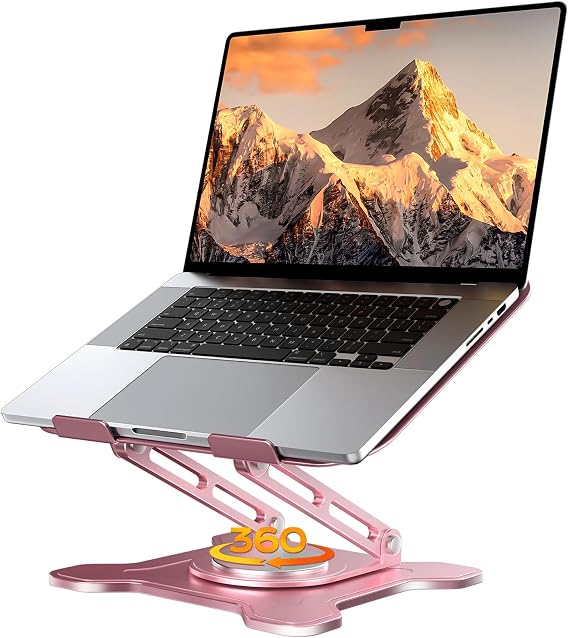 JCZT Adjustable Laptop Stand for Desk, 360° Rotating Base Ergonomic Computer Stand, Laptop Riser Foldable Protable for Office Home Fits Compatible with MacBook Pro/Air Notebook up to 10-16" Pink