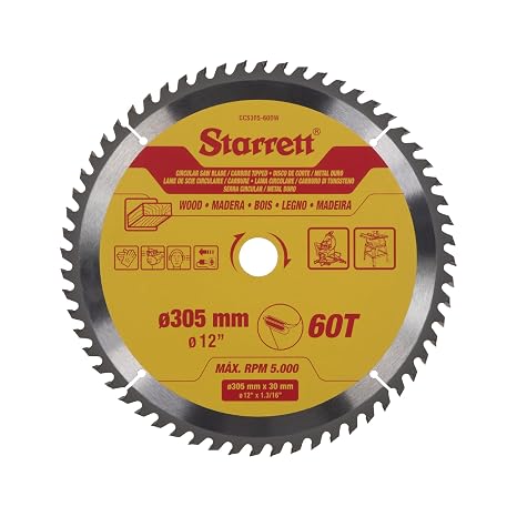 Starrett 305mm TCT Circular Saw Blade for Wood, 60-Tooth, 16/19/25/30mm Bore