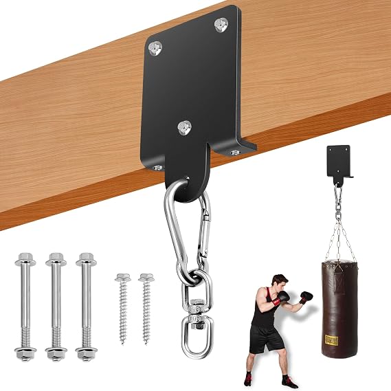 Punching Boxing Bag Hanger, Carbon Steel Heavy Beam Mount Boxing Bag Bracket, 360° Rotation Wall Heavy Bag Hanging Hook for Boxing Muay Thai Training Swing Hammock Chair,Aerial Yoga Swing