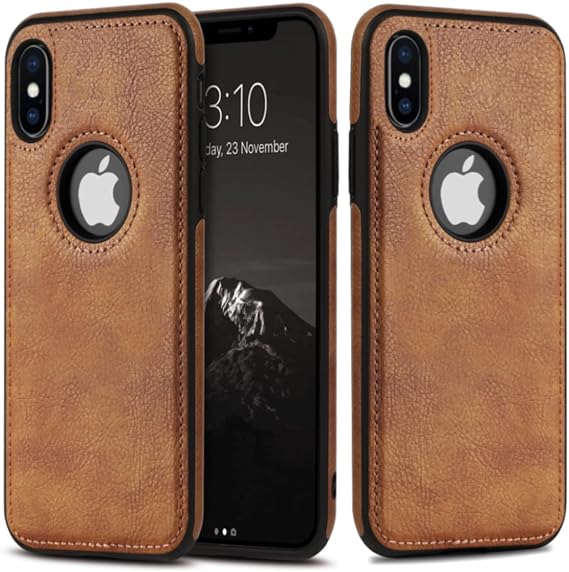 ユニークデザイン ラグジュアリー レザー ビジネス フォンケース iPhone Xs Max用 滑り止め 傷防止 ウルトラスリム 保護ケース 2018,6.5cm ブラウン