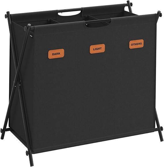 SONGMICS 135 L Laundry Basket, 3 Sections, Collapsible X-Frame