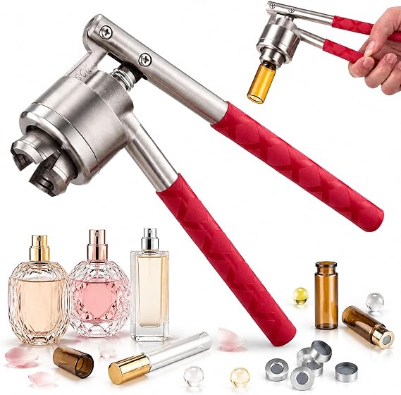 Vial Crimper, Adjustable Crimping Tool for Flip Vial Caps (Red,13mm)