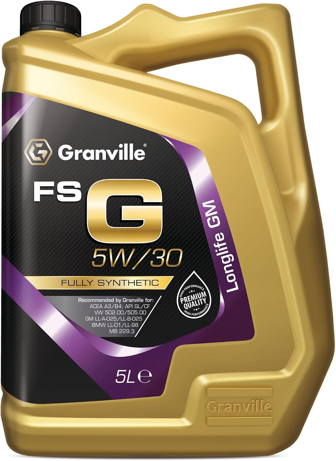 Granville FS-G 5W/30 Fully Synthetic Longlife Engine Oil – 5L | Engine Lubrication Oil | ACEA A3/B4, GM LL-A-025 & LL-B-025 Specifications