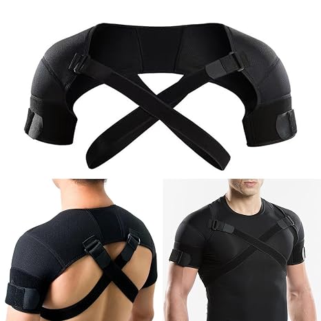 Double Shoulder Brace for Men Women, Double Support Compression Sleeve for Sleeping, Pain Relief Dual Wrap