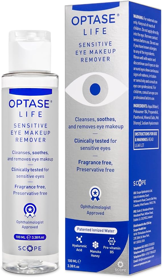 Optase Life Sensitive Eye Makeup Remover - Oil-Free and Non-Greasy Cleanser - Formulated for Sensitive Eyes - Ophthalmologist Approved - 100ml