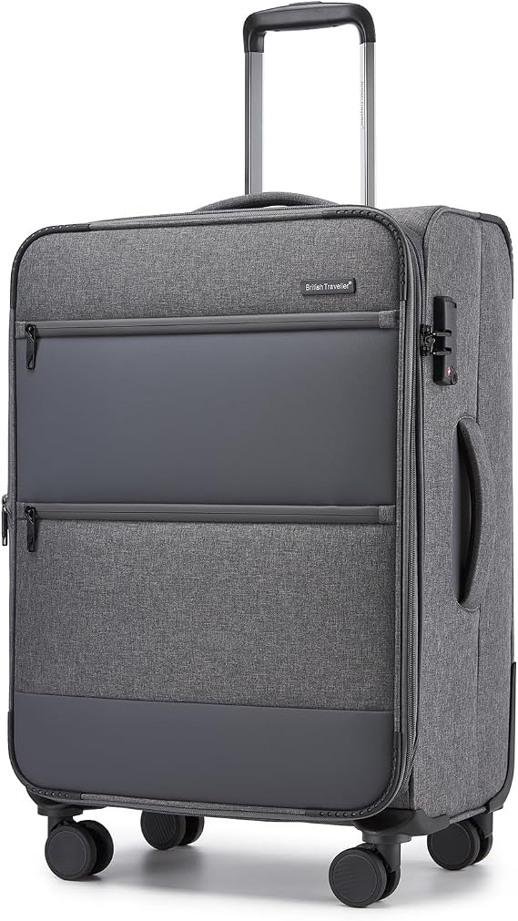 British Traveller Expandable Medium Suitcase, 24" Softside Checked Luggage