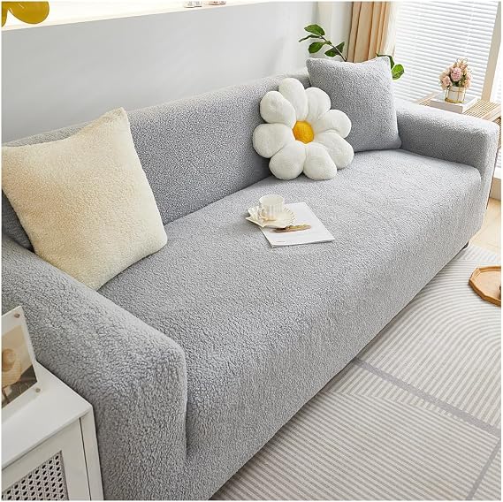 Soft Thick Plush Stretch Sofa Covers 1 2 3 4 Seater (Gray, 2 Seater)