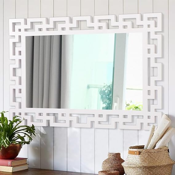 AAZZKANG Decorative Mirrors for Wall Large 65x45cm Modern Rectangular Wood Framed Mirror Art Decor for Bedroom Living Room Bathroom Hallway Entryway Hanging White