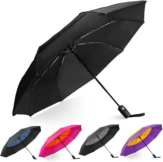 Automatic Auto Open Close Compact Printed Travel Umbrella for Rain Water-Resistant Mini Small Size Lightweight Folding Umbrella