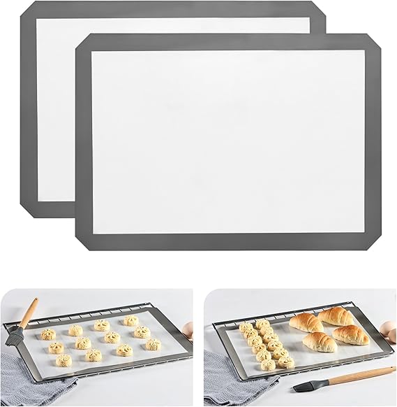 KitchenRaku 2-Pack Silicone Baking Mat, 16.5"x11.6" (42 x 29.5 cm) Reusable Silicone Baking Sheets for Oven, BPA Free Nonstick Bakeware Mats for Cookies, Macarons, Bread and Pastry