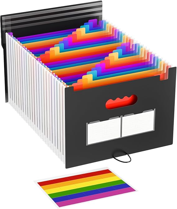 Document Folder A4 25 Compartments Expanding Folder Sorting Folder Colourful File Organiser Folder Accordion File Folder with Labels Organiser Folder for Home Office School and Travel Black
