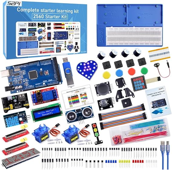 GeeekPi Mega 2560 Ultimate Starter Kit, Compatible with Arduino IDE, Complete Electronics Project Kit with Tutorial, Include Mega 2560 Microcontroller Board and Many Electronic Accessories