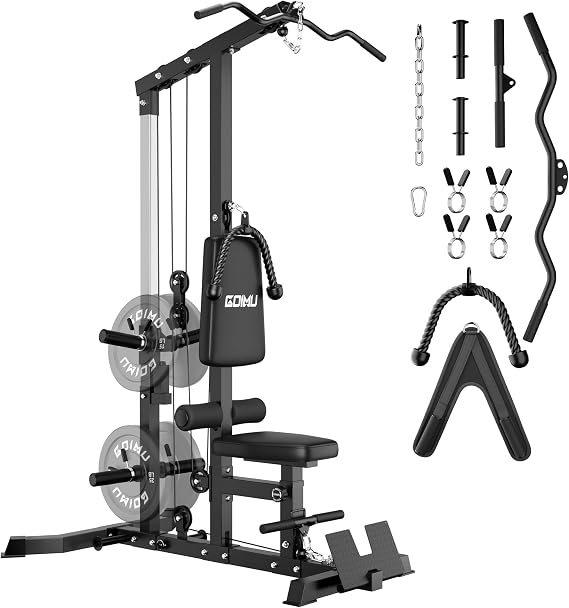 GOIMU LS01 LAT Pulldown Machine, LAT Row Cable Machine with AB Crunch, LAT Tower with Cable Row Attachments, 3 in 1 Pulley Stations for Home Gym