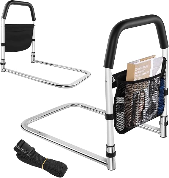 Bed Guard Bed Rails for Elderly Adults, Bed Assist Rail Safety Guard Bed Rails with Storage Pocket Safely Assist Handrail Bar, Bed Support Bar Mobility Assistant for Pregnant Women, Seniors, Handicap