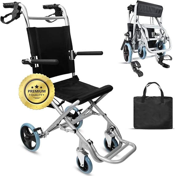 OrtoPrime Transit Wheelchair ALUMINIUM Lightweight Folding Wheelchair - Orthopedic Elderly Wheelchair - Rhodes Cadeira for Idosos - Narrow Wheelchair for Home and Outdoor