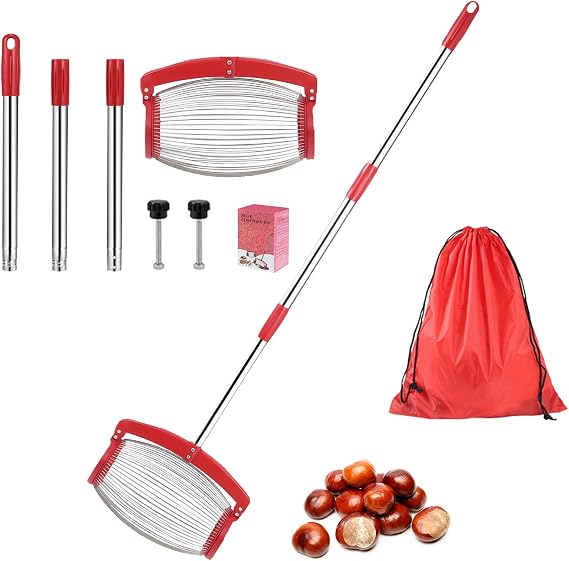 Long Handle Nut Gatherer Roller, Removable Rolling Harvester, Large Capacity Garden Collector, Portable Picker Upper with Storage Bag