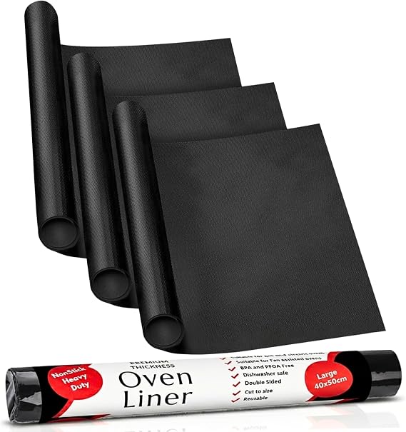 Large Oven Liner 3 Pack - Extra Thick 40x50cm Non-Stick Oven Liners for Fan Assisted Ovens - Reusable Mats for Bottom of Oven - Easy-Clean, BPA and PFOA Free Oven Protector Sheets