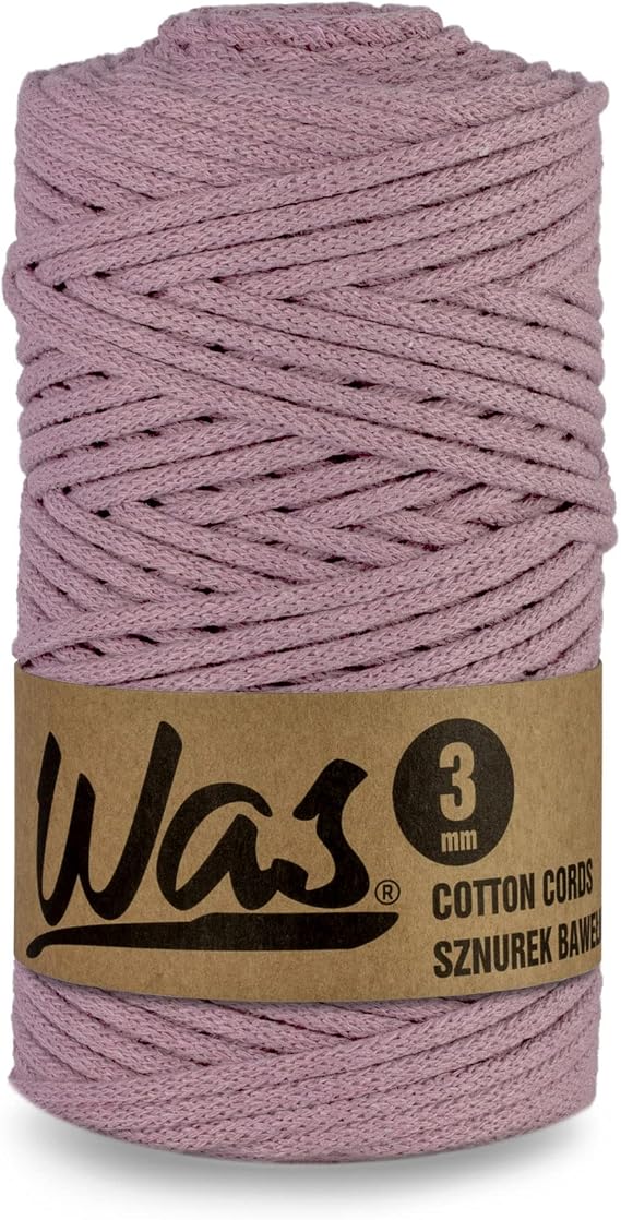 WAS Cotton Cord with Polyester Core 3 mm 100 m Cotton Yarn DIY Macrame Knitting Cotton Cord Dusky Pink Ideal for Macrame Crafts Cotton Rope for Crafts