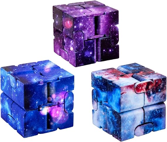 3 PCS Infinity Cube, Fidget Cube, Cube Fidget, Focus & Stress Relief Fidget, Portable Relaxation Tool for Office Classroom, Starlight Blue, Purple & Sea Blue Colours