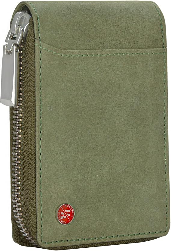 HORNBULL Steve RFID Blocking Leather Wallet for Men | Vertical Credit Debit Card Holder, Zip Around Wallet (Green)
