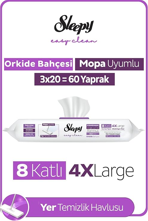 Sleepy Easy Clean Orkide Bahçesi Mopa Uyumlu Yer Temizlik Havlusu&Mendili 3X20 (60 Yaprak)