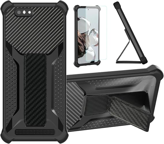 Aroepurt Case Compatible for PINEPHONE Pro Phone Case Cover [with Tempered Glass Screen Protector] Hybrid Case [Folding Support Magnetic] [Frosted anti-fingerprint] Black