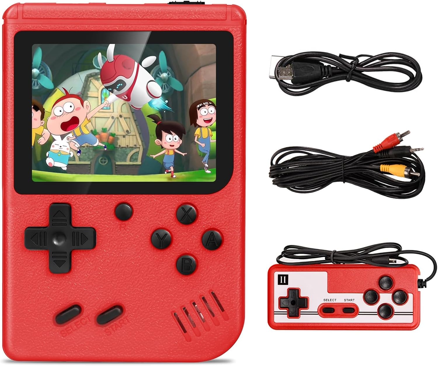 Handheld Game Console Boy with 500 F-C Classic Games, Mini Retro Games Player, Rechargeable Battery 3-Inch Color Screen Portable FC Handheld Games for Lovers Adults Kids Boys Red