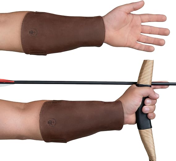 Archery Arm Guard Handmade from Full Grain Leather - Forearm Protector, Adjustable Straps, Archer Essentials - Bourbon Brown