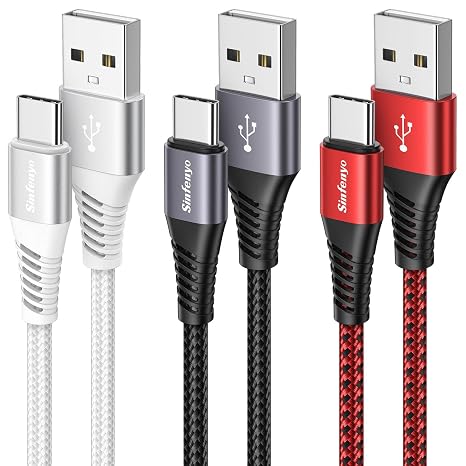 USB to USB C Cable 3Pack 2M Type C Charger Lead for Samsung Galaxy S26 S25
